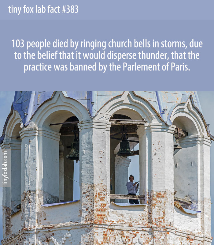 so many people died by ringing church bells in storms, due to the belief that it would disperse thunder, that the practice was banned by the Parlement of Paris.
